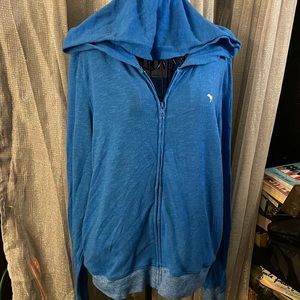 Vs pink aqua blue lightweight full zip up hooded terry sweatshirt metallic bling